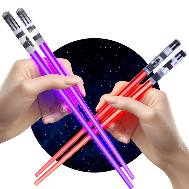 ChopSabers Chop Sabers Light Up LightSaber Chopsticks Set, 2 Pairs, Red & Purple - Image 1